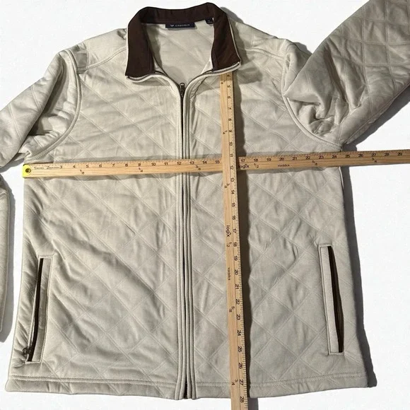 Cremieux Mens XL Quilted Jacket Cream Brown Elbow Patch Full Zip Excellent - Picture 5 of 9